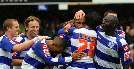 Hall is mobbed after scoring for Rangers