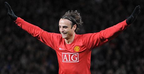 Double delight: Dimitar Berbatov celebrates his brace against Celtic