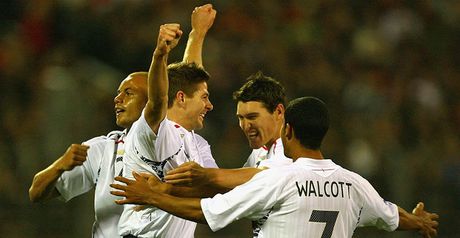 Gerrard is congratulated after opening the scoring
