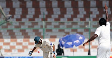 Younus is bowled to end an innings spanning 12 hours and 48 minutes across four days