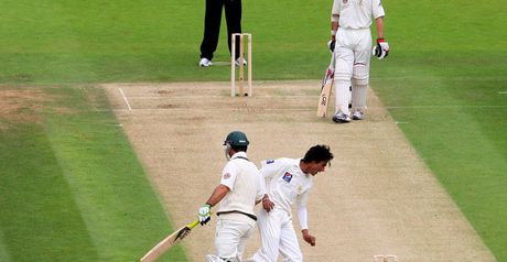 Elbow room: Ponting and Aamer have an unscheduled coming together