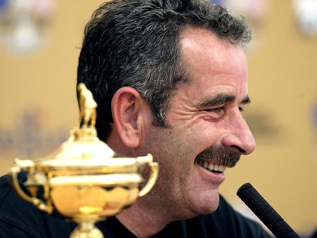 Victorious European captain Sam Torrance poses with the trophy&nbsp;