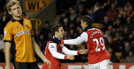 Well done: Chamakh celebrates his first goal..........