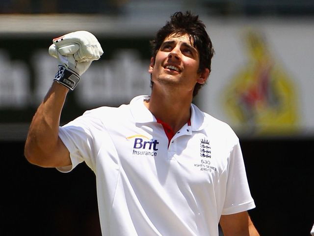 Alastair Cook enjoys his 235 not out against Australia in 2010.