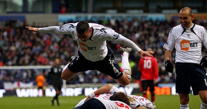 Muamba is mobbed after opening the scoring