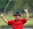 Arms aloft: Sabbatini celebrates his first win for almost two years