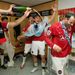 ... and Giggs is showered in champagne