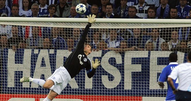 Neuer: Against Man Utd in one of his final appearances for Schalke last season