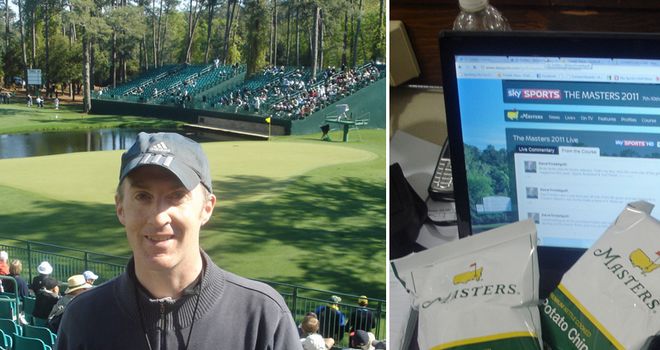 Left: Dave near the 15th. Right: Masters crisps!