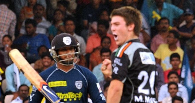 Marsh celebrates the dismissal of Teja, one of his four victims