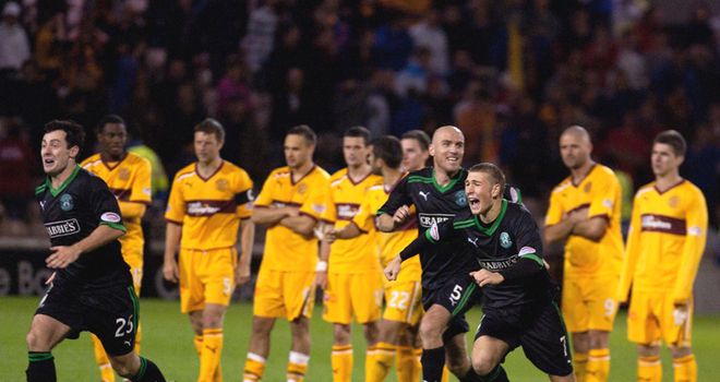Hibernian: Celebrating shootout win