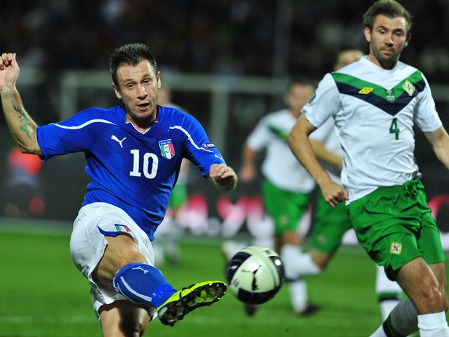 Antonio Cassano volleys home the opening goal.