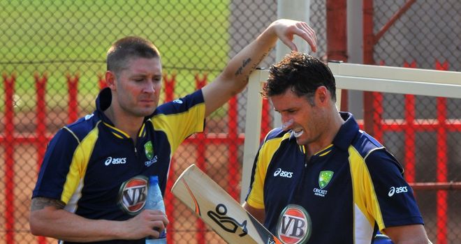 Michael Hussey (r) believes Michael Clarke is the right man to take Australia forward