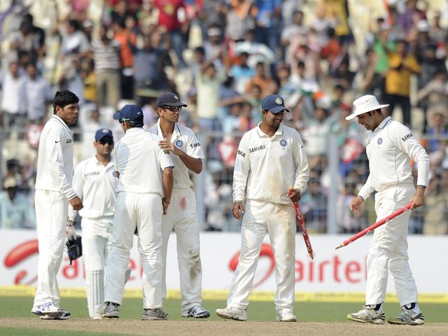 India celebrate against West Indies