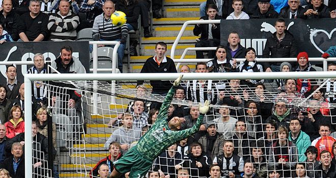 Ryan Taylor beats Everton's Tim Howard in Newcastle's 2-1 win earlier in the season