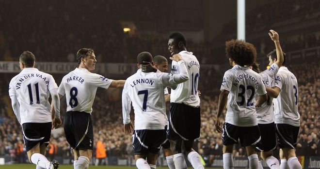 Tottenham Hotspur: Harry Redknapp's side celebrate a very convincing victory over Aston Villa