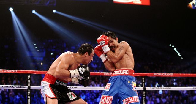 Manny Pacquiao (R): Set to fight Juan Manuel Marquez (L) for a fourth time in December