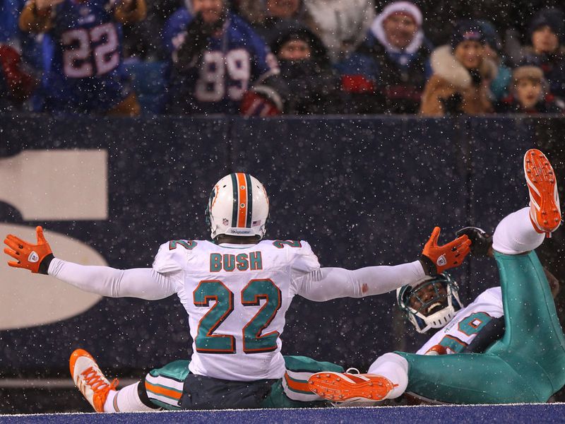 Reggie Bush ran for over 200 yards in a brilliant display to help Miami beat Buffalo.