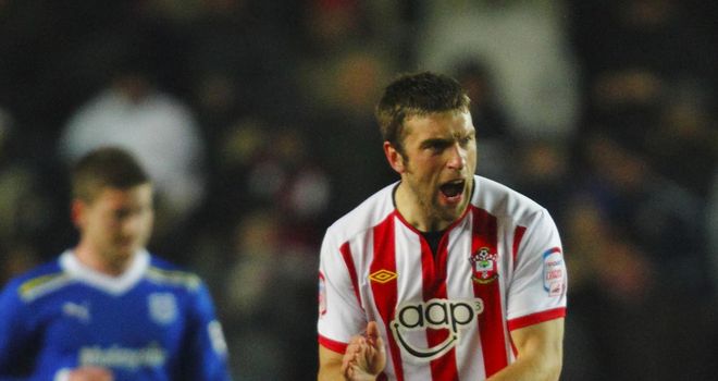 Lambert: Celebrates his equaliser for Saints