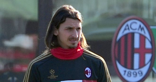 Zlatan Ibrahimovic in training ahead of Milan's Champions League fixture with Arsenal