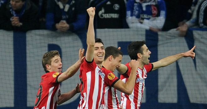 Athletic Bilbao celebrate after scoring during the 4-2 Europa League win over Schalke