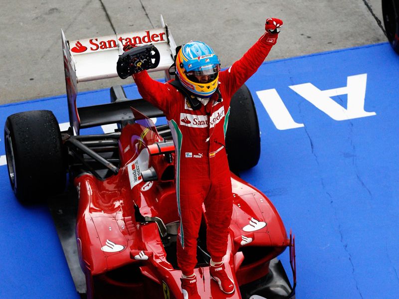 Fernando Alonso celebrates his victory