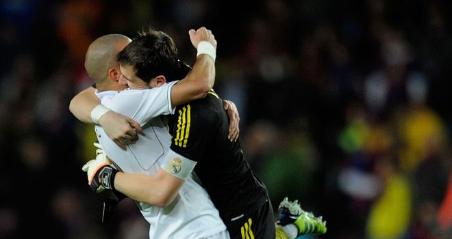 Iker Casillas: The Real Madrid shot-stopper celebrates victory at Barcelona