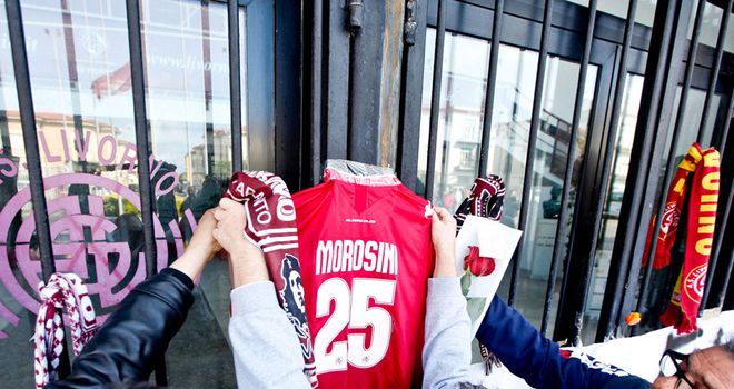 Tributes are left to remember Piermario Morosini, who died on Saturday