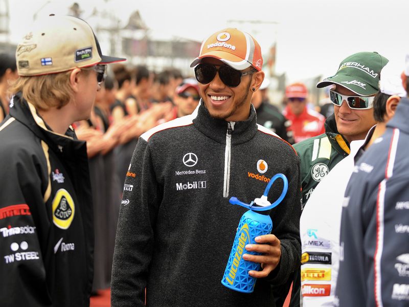 Lewis Hamilton is all smiles before the race
