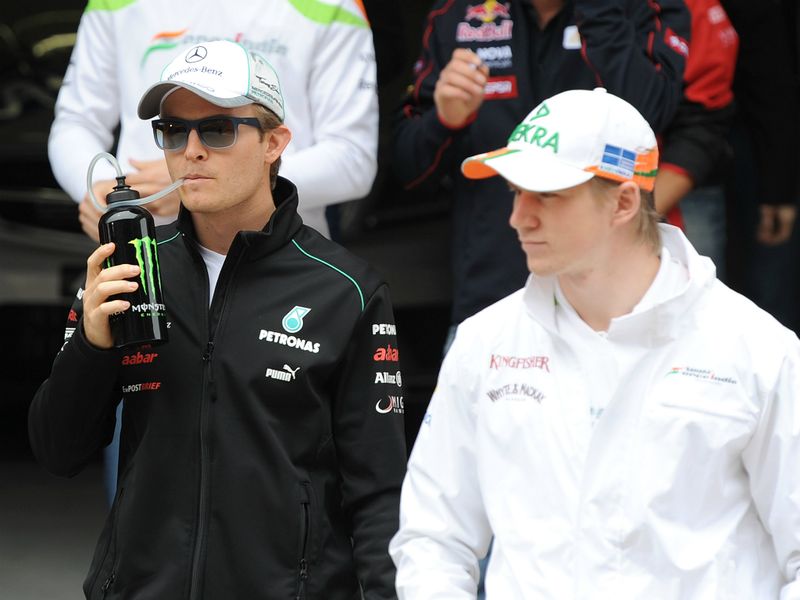 Poleman Nico Rosberg with countryman Nico Hulkenberg