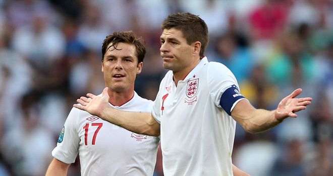 Key duo: Scott Parker and Steven Gerrard put in a hard shift against France on Monday