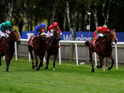 Olympic Glory (right) holds on gamely under Richard Hughes&nbsp;
