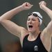 Cate Campbell celebrates after her relay team win the final of the Women's 4x100m Freestyle Relay.