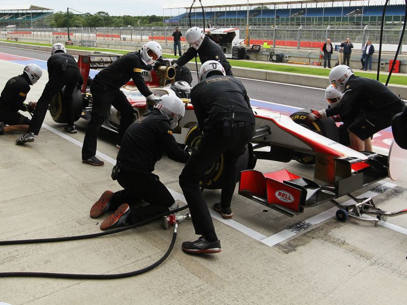 ...and stationary during some pit-stop practice for HRT