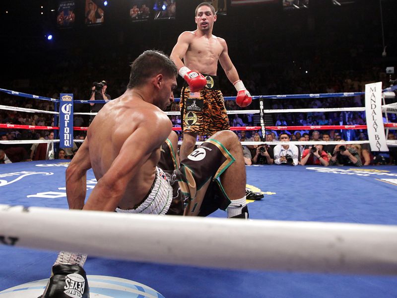 Amir Khan had a bad night in Las Vegas as Danny Garcia knocked him down three times in a fourth-round stoppage win.