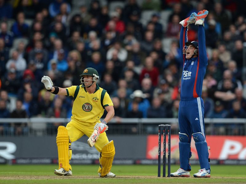 David Warner fell LBW to James Tredwell after scoring 32.