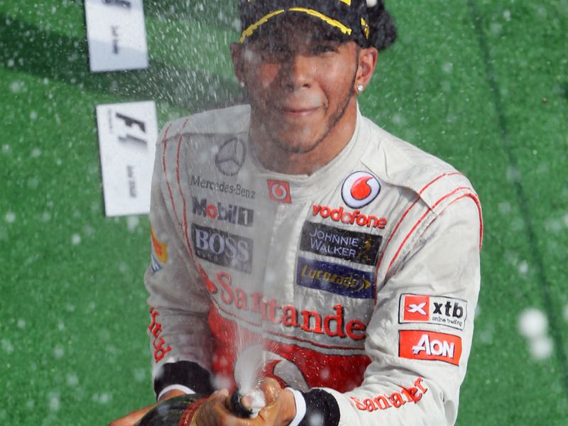Hamilton sprays the bubbly