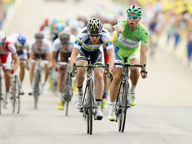 Matthew Goss won the sprint from the peloton but was relegated for impeding Peter Sagan (Liquigas-Cannondale)