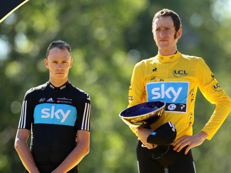 The top two in the GC, Wiggins (right) and Froome, were soon stepping onto the podium
