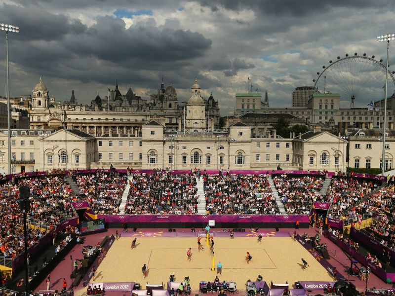 The scene at Horseguards Parade for the beach volleyball
