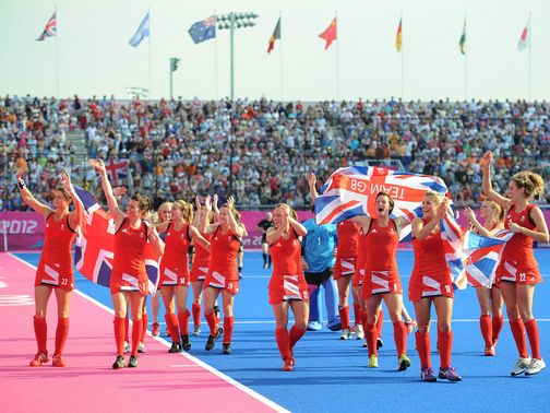 Team GB do a lap of honour after their victory