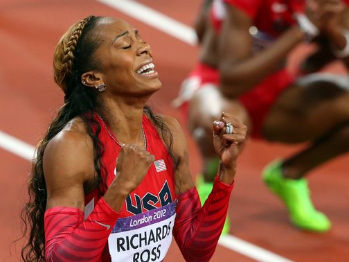 Richards-Ross celebrates her first individual Olympic title&nbsp;