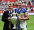 Tony Smith and Adrian Morley: pose with the Challenge Cup after Warrington's latest Wembley win