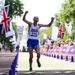 Sergey Kirdyapkin of Russia celebrates his victory in the 50km walk.