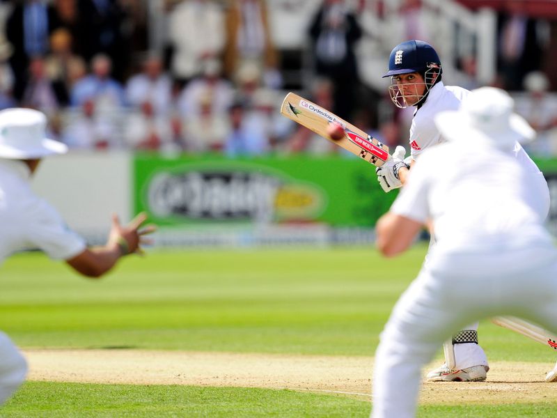 ...and then Cook was caught by Kallis (L) in the slips for six.