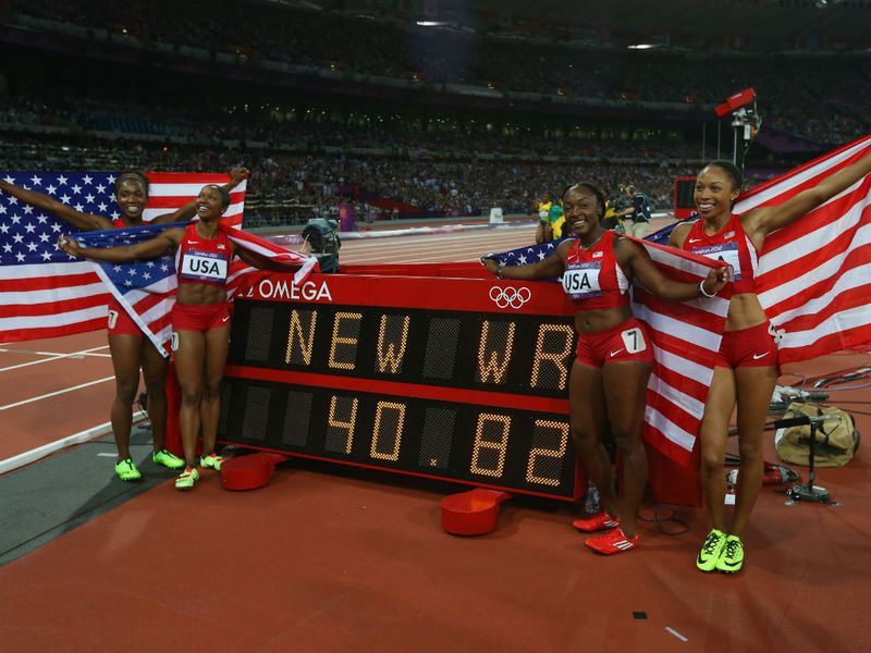 The USA's women's 4x100m team broke one of the longest standing world records, as their time of 40.82 seconds shattered the 1980 record set by East Germany