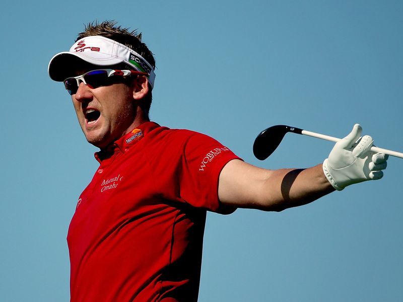 Ian Poulter wasn't happy with this tee-shot at 14 but he saved par.