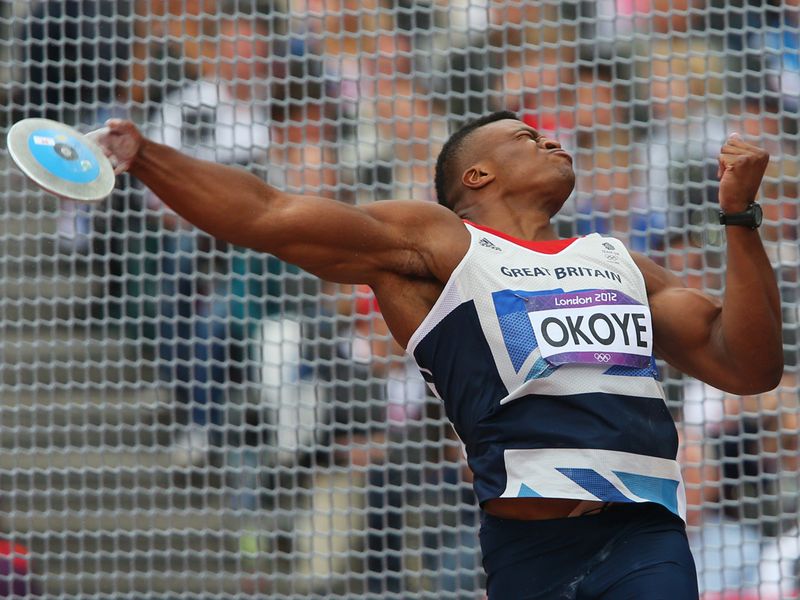 Lawrence Okoye got off to a disastrous start in the men's discuss when his first throw sailed off in the wrong direction