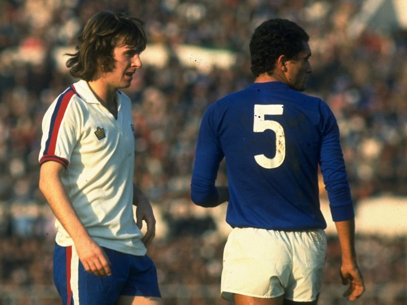 England's Stan Bowles and Italy legend Claudio Gentile in action during the victory for the hosts