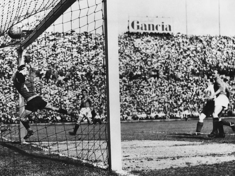 Stan Mortensen scores England's first goal in the 23rd minute of an international at the Stadio Comunale, Turin, in 1948. England won the match 4-0